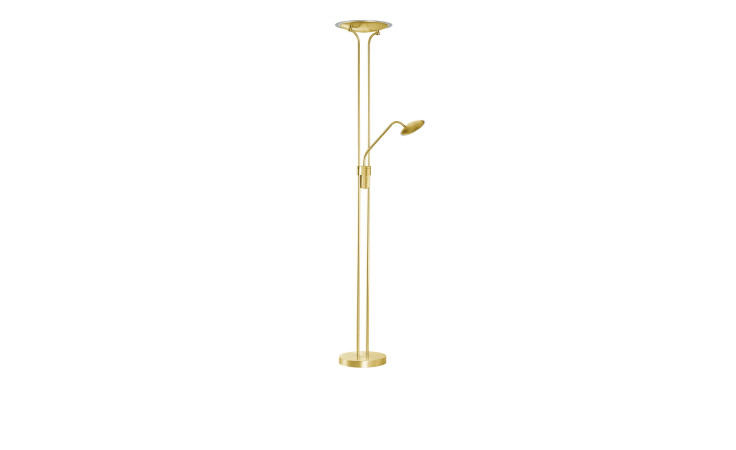 Fischer-Honsel LED-Stehleuchte Tallri 180 cm, goldfarben, mit Lesearm, runder Basis und Leuchtmittel inklusive.