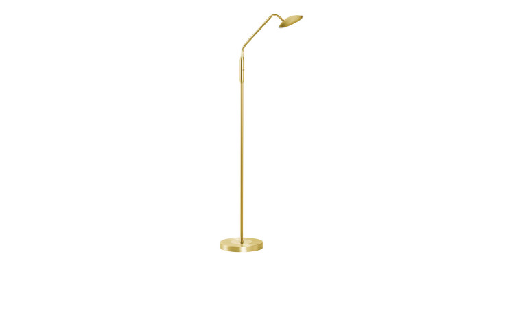 Die Fischer-Honsel LED-Stehleuchte Tallri 135 cm, goldfarben, verstellbarer Kopf, incl. Leuchtmittel, auf weißem Hintergrund.