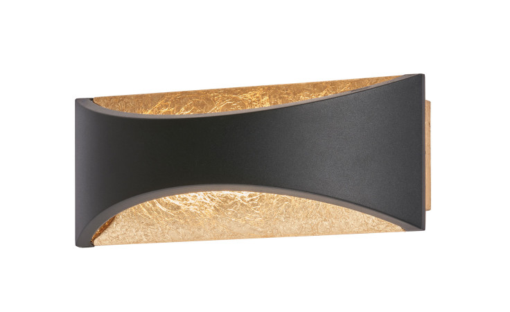 Die Fischer-Honsel LED-Wandleuchte Rio 22,5 cm in Schwarz Metall leuchtet nach oben/unten und hat eine goldene Innenseite.