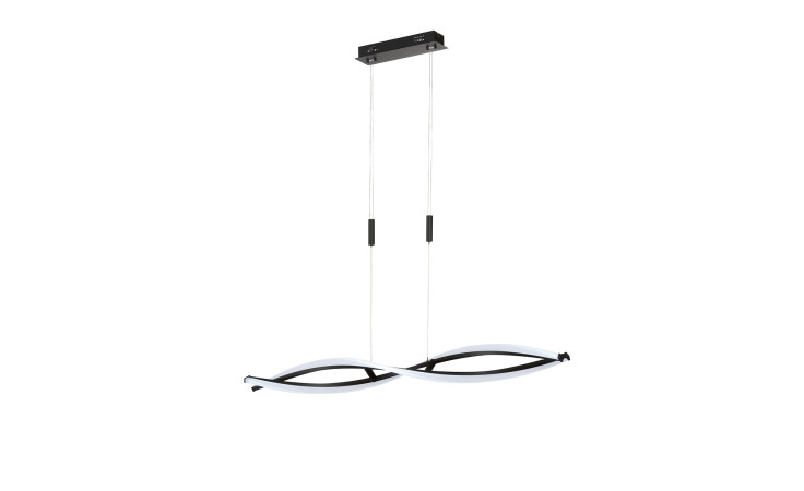 Die Fischer-Honsel LED-Pendelleuchte Torcido 110,5 cm besteht aus zwei wellenförmigen LED-Leisten in Schwarz Metall, die an der Decke montiert werden.