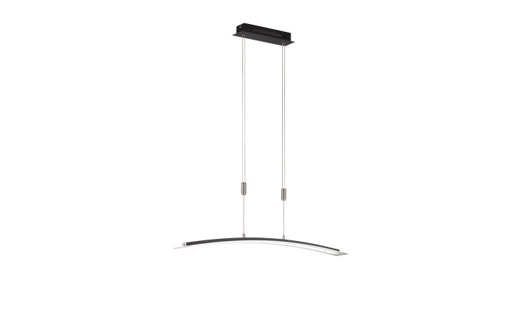 Die Fischer-Honsel LED-Pendelleuchte Metis 90 cm ist eine moderne gebogene Pendelleuchte mit zwei Kabeln und einer rechteckigen Halterung.