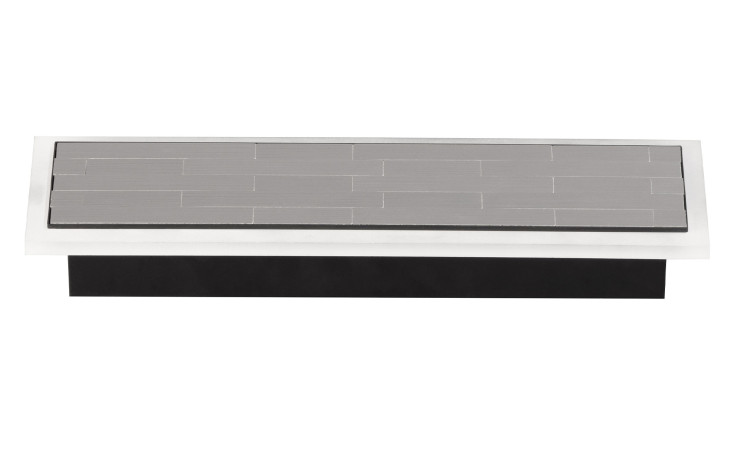 Fischer-Honsel LED-Wandleuchte Aluro 33 cm in Silberfarben, Metall, ziegelähnliches Muster und schwarzer Sockel, Vorderansicht.