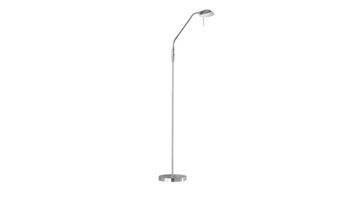 Die Stehleuchte Pool TW von Fischer-Honsel hat einen schlanken Metallmast, einen runden Sockel, eine matt vernickelte Oberfläche und ein Leuchtmittel im Lieferumfang.