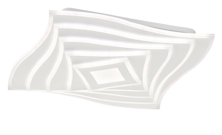 Deckenleuchte Hero von Fischer-Honsel: weiße Deckenleuchte mit wellenförmigen Schichten, Metallakzenten und leuchtenden Kanten, inkl. Leuchtmittel.