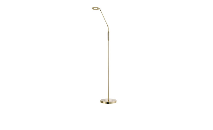 Stehleuchte Dent 150 cm von Fischer-Honsel: schlanke goldene Stehleuchte mit rundem Sockel, verstellbarem Hals und inklusive Glühbirne.