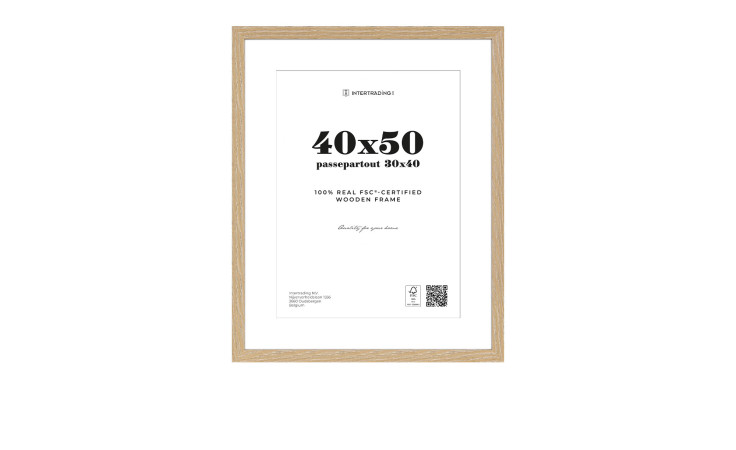 Holzrahmen Toronto 40x50 cm, helles Holz mit Glasfront, weißes Passepartout, inkl. 30x40 Passepartout.