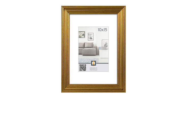 Intertrading Kunststoffrahmen Salerno 10x15 cm, gold mit weißem Passepartout, ideal für Wohnzimmerfotos.