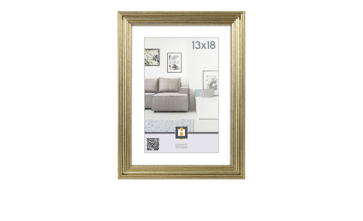 Intertrading Kunststoffrahmen Salerno 13x18 cm mit Glas, zeigt ein modernes graues Sofa Wohnzimmer Foto.