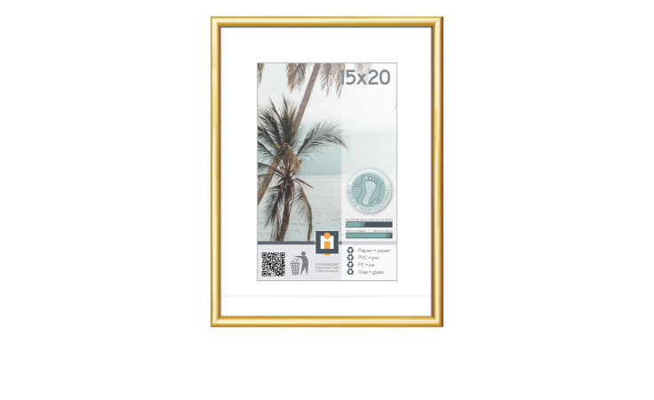 Intertrading Kunststoffrahmen Kyoto 15x20 cm, Goldrahmen mit Palmenmotiv, inkl. Info, hergestellt aus Glas und Kunststoff.