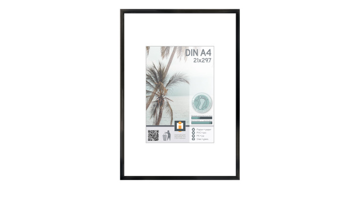 Der Intertrading Kunststoffrahmen Kyoto 21 x 30 cm mit Glas und Palmstrand-Print passt für DIN A4 Papier.