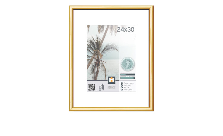 Intertrading Kunststoffrahmen Kyoto 24x30 cm mit Glasfront, Goldrahmen und Palmenmotiv innen.