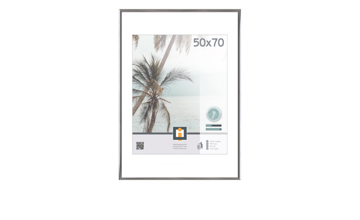 Gerahmtes Poster "Kunststoffrahmen Kyoto 50 x 70 cm" von Intertrading, mit QR-Code und glatter Kunststoffoberfläche.