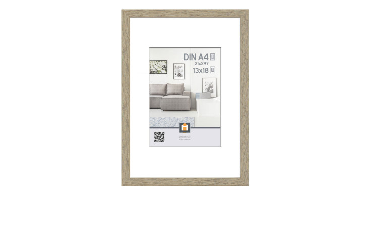 Intertrading Kunststoffrahmen Madrid 21 x 30 cm mit einem A4-Plakat mit einem modernen Wohnzimmermotiv.