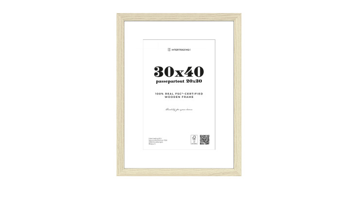 Holzrahmen Toronto 30 x 40 cm in Holzfarbe mit Glasfront, weißes Passepartout, passend für Foto 20 x 30 cm mit Passepartout.