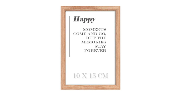 Holz-Bilderrahmen Happy 10 x 15 cm, Glasfront, Zitat: Glückliche Momente kommen und gehen, aber Erinnerungen bleiben für immer.