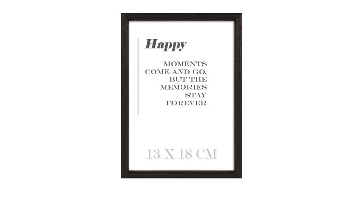 Der Holz-Bilderrahmen Happy 13 x 18 cm zeigt das Zitat: Glückliche Momente kommen und gehen, aber Erinnerungen bleiben für immer.