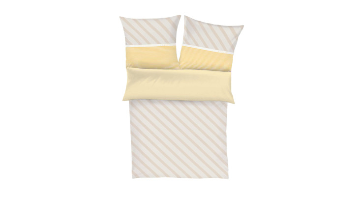 Draufsicht auf Satin Bettwäsche bugatti 155 x 220 cm mit Kissenbezug 80x80 auf weißem Hintergrund.