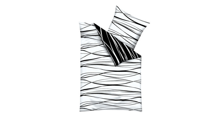 Satin-Bettwäsche 155 x 220 cm in Schwarz-Weiß mit Wellenmuster, inkl. Kissen- und Bettdeckenbezug.