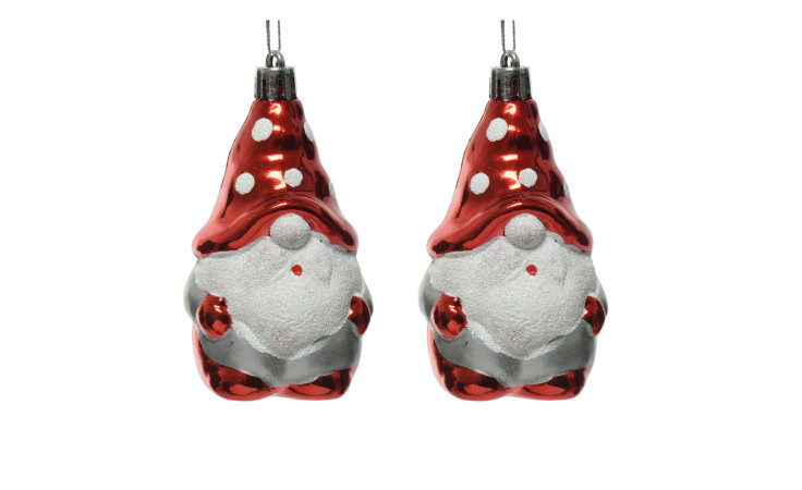 2er-Set "Anhänger Weihnachtsmann" 8,5 cm, rot-weiß mit silbernen Akzenten auf weißem Hintergrund.