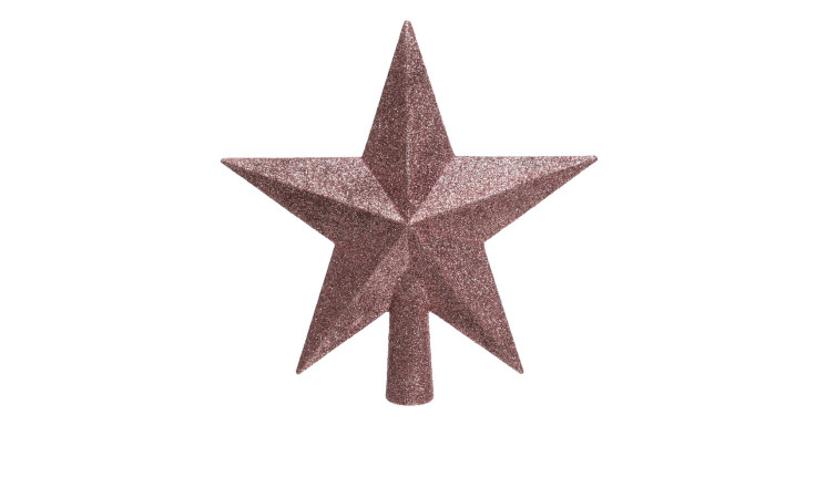 Die Baumspitze Stern 19 cm ist ein glitzernder rosa Kunststoff-Stern mit zylindrischem Fuß.