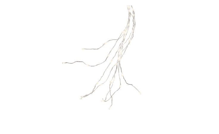 LED-Lichterkettenbüschel 100 cm in Silberfarben mit dünnen, beleuchteten Zweigen und Leuchtmittel auf weißem Hintergrund.