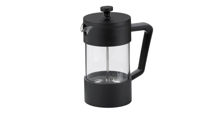 Der Kaffeebereiter Roma 600 ml ist eine transparente French Press aus Glas und Kunststoff mit Griff und Stößel.