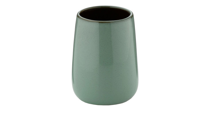 Eine hohe, grüne Becher Liana Keramikvase mit einer 8 cm schmalen Öffnung, abgebildet auf weißem Hintergrund.