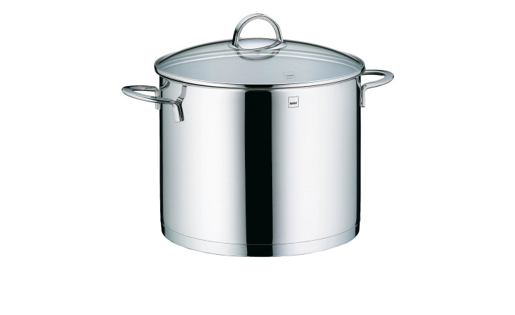 Der Gemüsetopf Cailin 24 cm, silberfarben, mit Griffen und Glasdeckel, isoliert auf weißem Hintergrund.