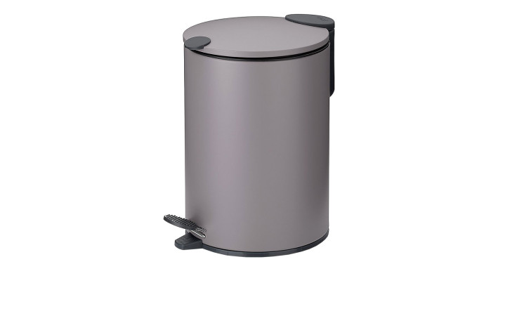 Kosmetikeimer Mats 3 L, 17 cm grau matt Metall, mit geschlossenem Deckel und schwarzem Boden auf weißem Hintergrund.