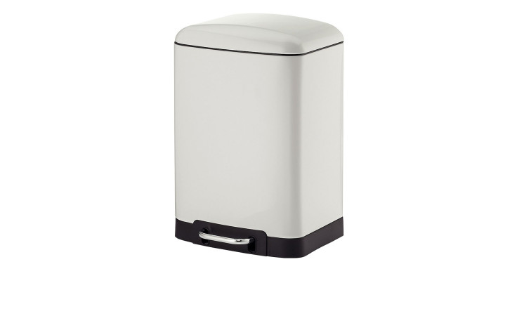 Der Kosmetikeimer Davino 12 l ist ein weiß glänzender rechteckiger Treteimer mit einem schwarzen Boden und geschlossenem Deckel.