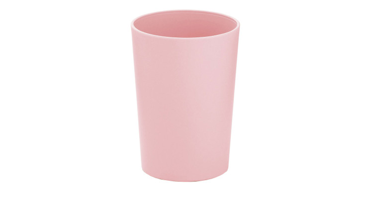Eine schlichte, hohe Becher Marta 11 cm rosa Kunststoff Tasse, Durchmesser 8 cm, auf weißem Hintergrund.