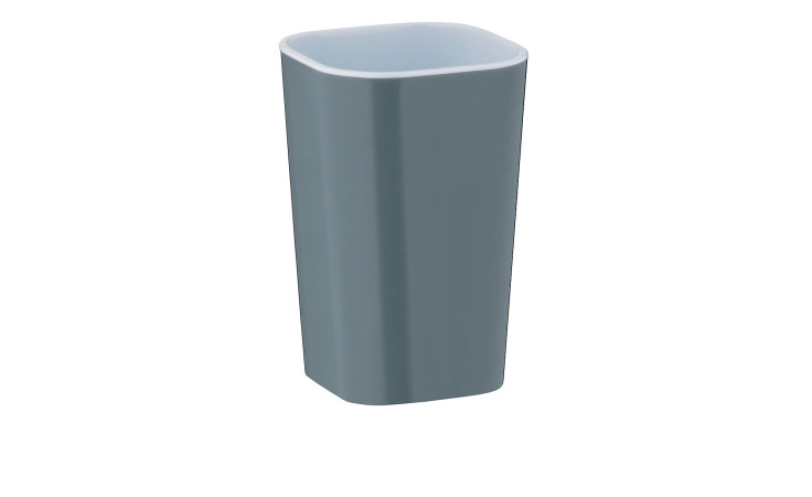 Ein hoher, hellblauer, rechteckiger Becher Nora 12 cm mit abgerundeten Kanten auf weißem Hintergrund.