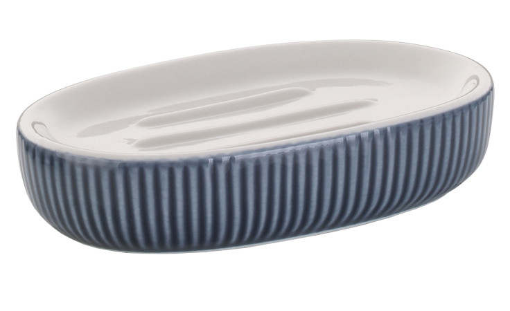 Seifenschale Ava in rauchblau und weiß aus Keramik