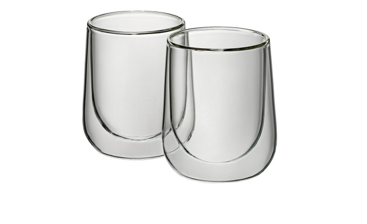 Zwei Cappuccinoglas Fontana 180 ml Gläser (2er-Set, 7 cm Durchmesser) stehen nebeneinander auf weißem Hintergrund.