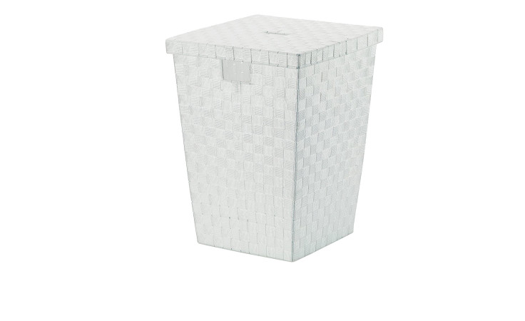 Wäschebox Alvaro 40 x 52 x 40 cm, weiß und rechteckig mit geschlossenem Deckel aus Polypropylen vor weißem Hintergrund.
