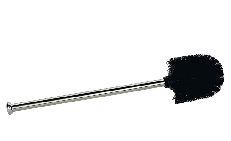 Die WC-Bürste Limbio 7,5 x 35,5 cm in schwarz glänzend mit einem silbernen Edelstahlgriff, isoliert auf weißem Hintergrund.