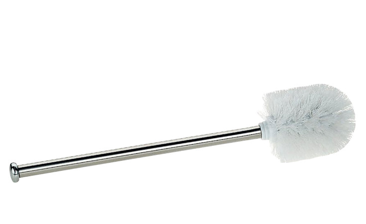 Die WC-Bürste Pulcro 8,5 x 35,5 cm in weiß matt mit einem eleganten Edelstahlgriff auf weißem Grund.