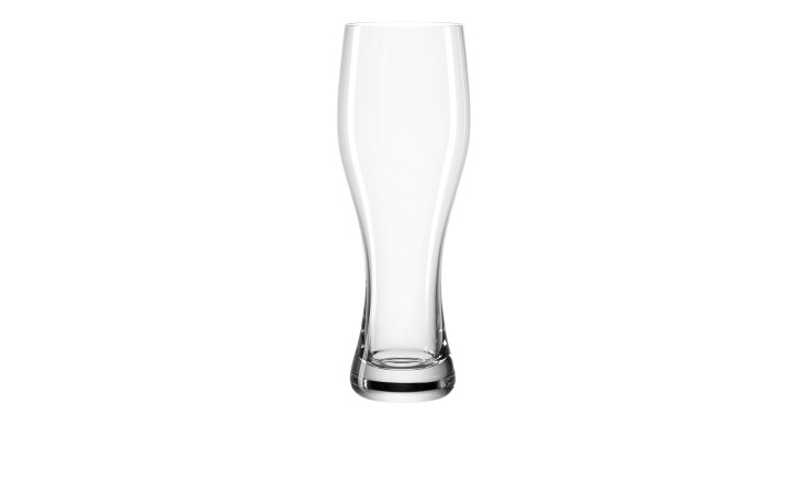 Leonardo Weizenbierglas Taverna 330 ml, 2er-Set hohe transparente Gläser mit schmalem Boden auf weißem Grund.