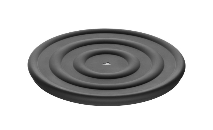 Grauer Silikondeckel Cucina von Leonardo, 22 cm, mit Herz-Ausschnitt und Kreismuster auf weißem Hintergrund.