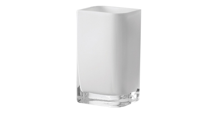 Die Leonardo Vase Lucca (20 x 11 cm) ist eine schlichte, quadratische, glänzend weiße Vase auf weißem Hintergrund.