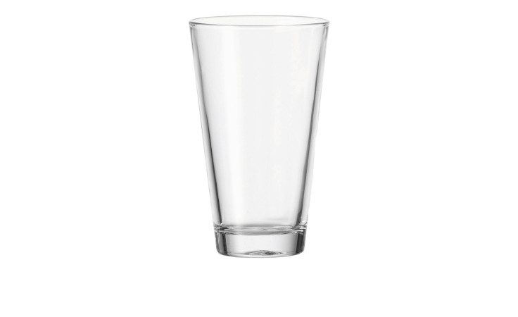Der Leonardo Longdrinkbecher Ciao 300 ml, ein 8 cm hoher Klarglasbecher, steht leer auf einem weißen Hintergrund.