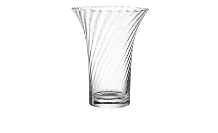 Leonardo Vase Ravenna 22 cm: Transparentes Glas mit geriffeltem, gewelltem Rand und subtilem Wirbelmuster für ein elegantes Dekor.