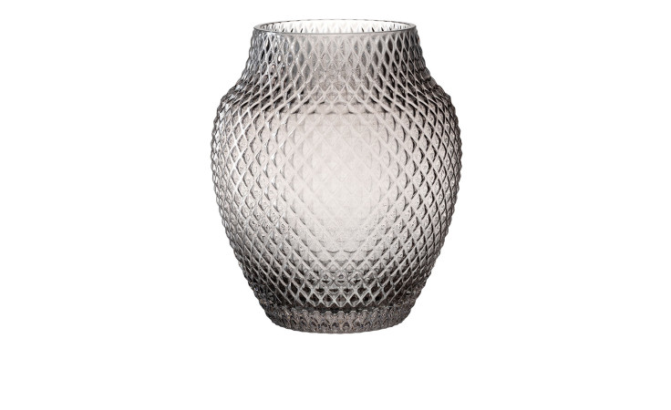 Leonardo Vase Poesia 22,5 cm-strukturiertes Grau-Glas mit Rautenmuster und breiter Öffnung für eine stilvolle Dekoration.
