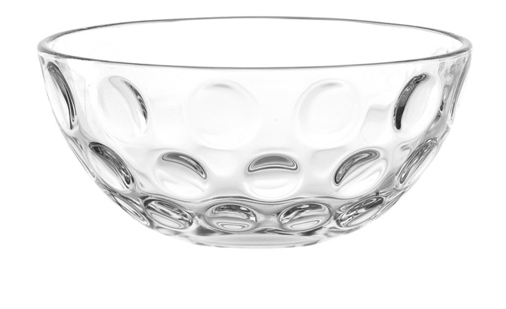 Schale Cucina Optic 14 cm von Leonardo, transparente Glasschale mit erhabenem Kreismuster auf weißem Grund.