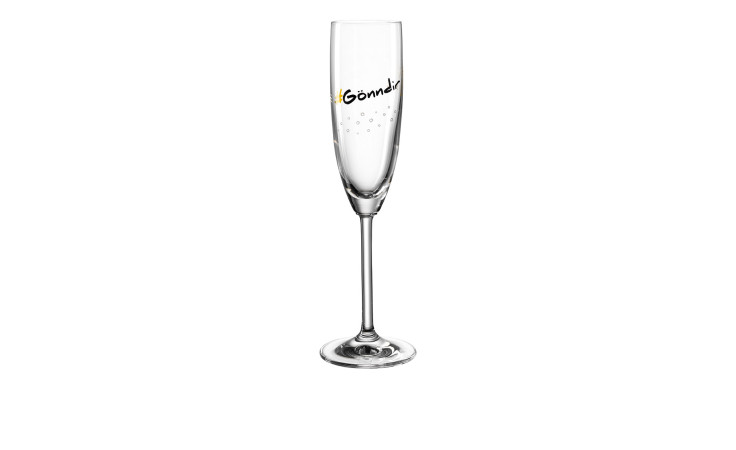 Sektglas Presente 200 ml von Leonardo: Klare Champagnerflöte mit "Gönn dir", schwarz-gold, perfekt als Deko.