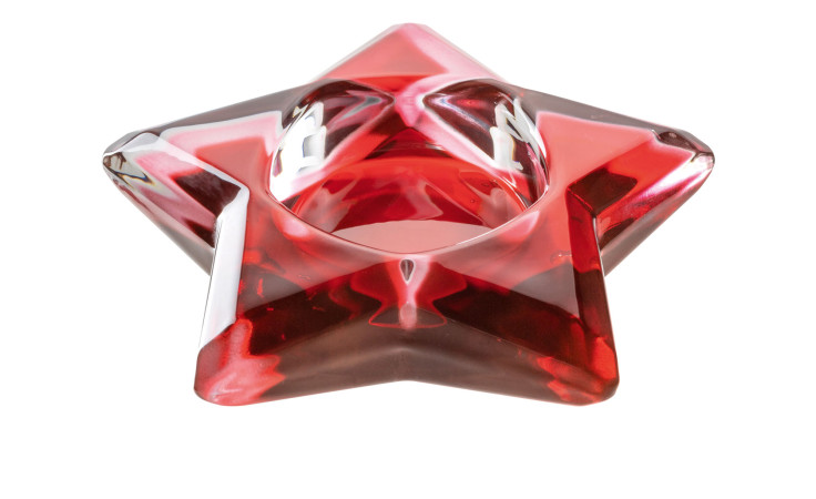 Tischlicht Autentico 11 cm aus rotem Kalk-Soda-Glas in einer Sternform.