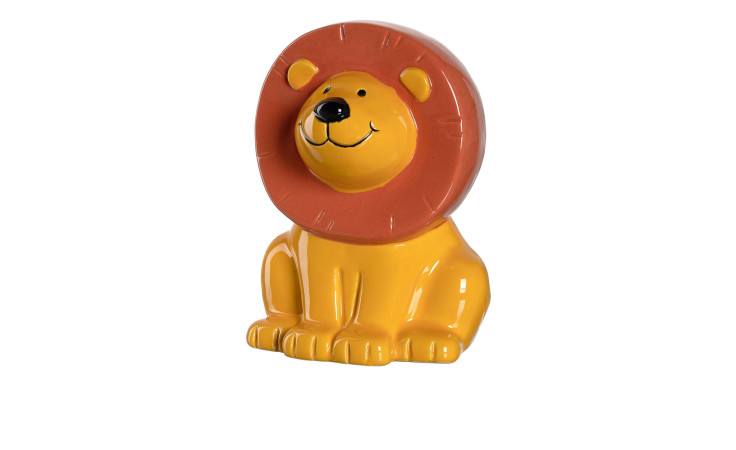 Der Leonardo Spardose Bambini 12,8 cm ist ein bunter Keramiklöwe mit brauner Mähne, ideal zur Dekoration.