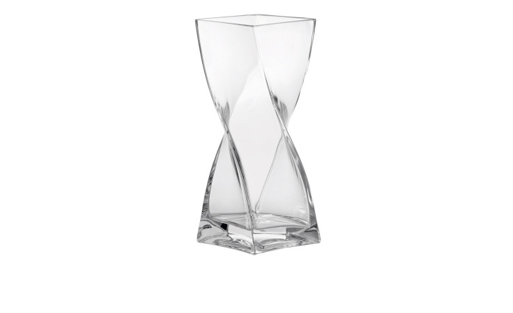 Leonardo Vase Volare 25 cm: transparentes Glas, quadratische Basis und Oberteil, mit einem einzigartigen gedrehten Sanduhr-Design.