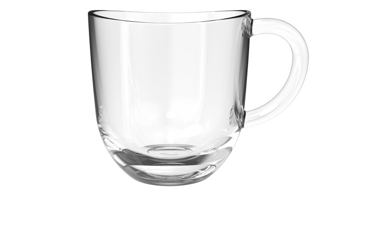 Der Leonardo Tasse Napoli 280 ml Glasbecher mit Henkel, 8 cm hoch, ist auf einem weißen Hintergrund abgebildet.