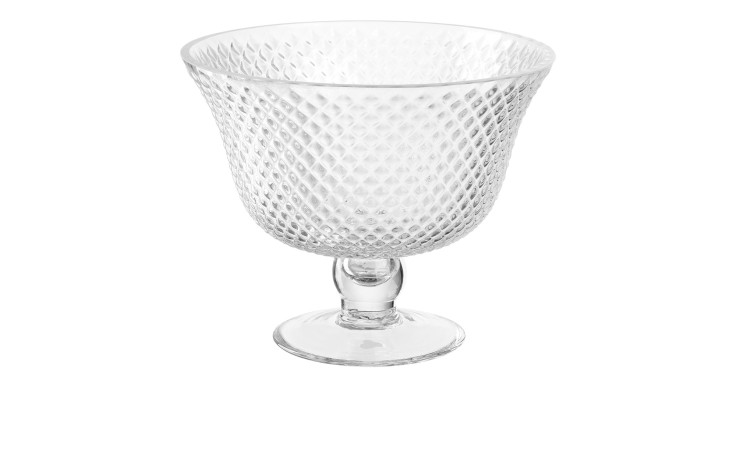 Die Schale Poesia 25 cm von Leonardo ist eine transparente Glasschale mit Diamantstruktur und rundem Boden.